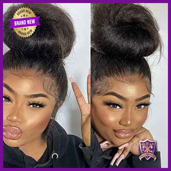 Glueless Human Hair Wig HD Lace 16 Inch Yaki Kinky Straight 150% Density main image 5